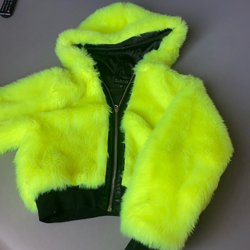 Neon Green/Yellow fuzzy rave jacket
